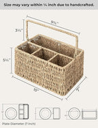 StorageWorks Wicker Flatware Organizer, Hand Woven Seagrass Cutlery Holder for Countertop with Handle, 1 Pack