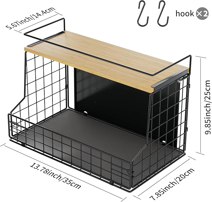 Magnetic Shelf for Fridge, Large Container Magnetic Spice Rack for Refrigerator, Fruit Potato and Onion Storage Bins, Magnetic Basket with Wood Lid, Kitchen Counter, Cabinet