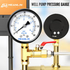 MEANLIN MEASURE 0-60Psi Well Pump Pressure Gauge 1/4" NPT 2" FACE DIAL for Pool Filter Pump Water Oil Air Compressor Tire Pressure Tester Lower Mount, with Teflon Tape