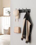 SONGMICS Wall-Mounted Coat Rack, Hook Rack, 4 Dual Metal Hooks, for Coats, Bags, Keys, in The Entryway, Bedroom, Living Room, Black ULHR023B01