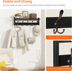 Homode Coat Rack with Shelf, 24" Coat Hooks Wall Mounted with Shelf, Wooden Hanging Coat Hanger with Tri Hooks for Entryway, Bathroom, Mudroom, Bedroom, Black