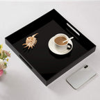 Glossy Black Acrylic Serving Tray - 14x14Inch, Multipurpose, Sturdy, Modern Style, Spill Proof, Countertop Organizer, Vanity Table Tray