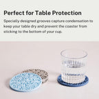 Set of 6 Baby Blue Silicone Coasters with Holder, Drink Coasters with Tribal Pattern Shape- for Table Protection, Anti Slip, Nonstick, Heat Resistant, Deep Tray