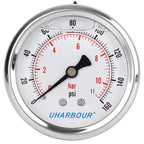 Glycerin Filled Pressure Gauge 160psi/11bar, Stainless Steel case, Brass Inside Construction, 2-1/2" dial, 1/4" NPT Back Connection.…