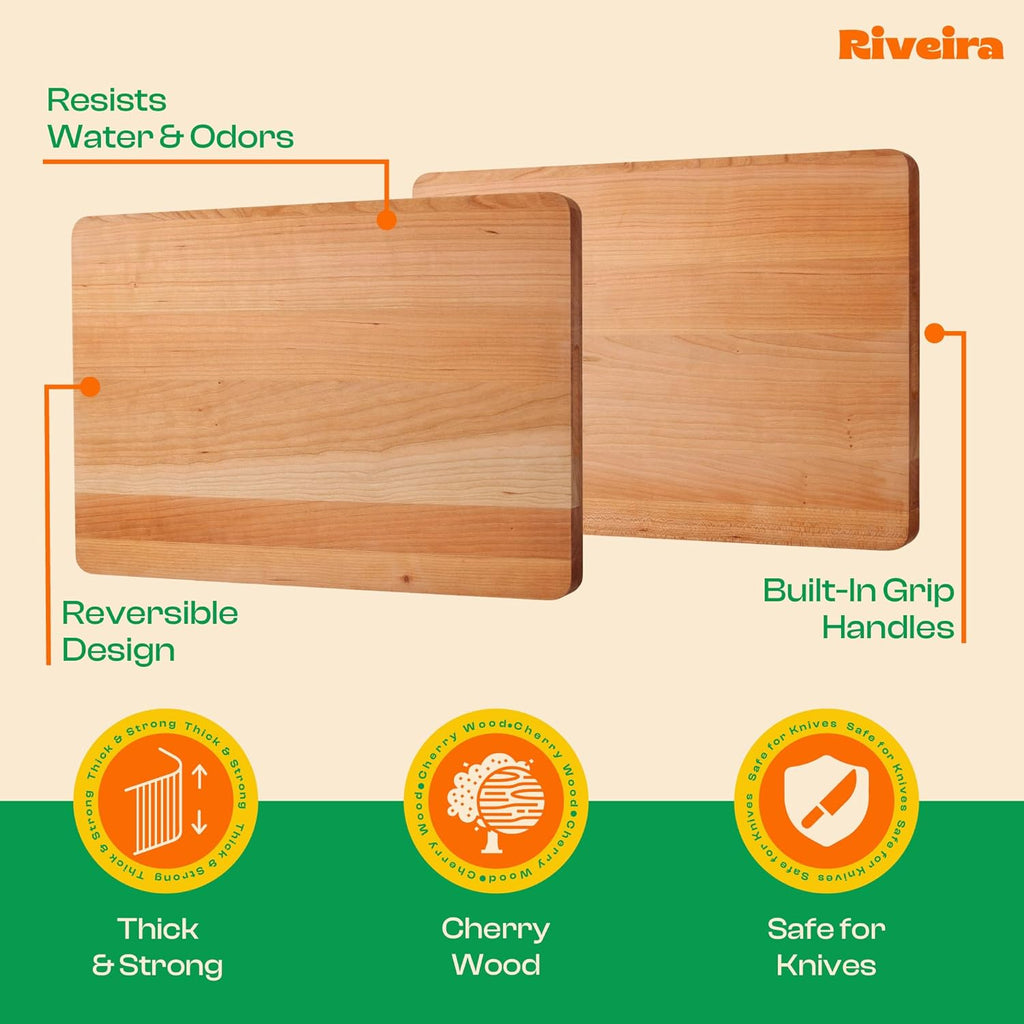 Riveira Cherry Wood Cutting Board – Gourmet Black Cherry Grandeur: 20 x 14 Wooden Cutting Board – Wooden Cutting Boards For Kitchen Decorative – Innovative Juice Grooves Cherry Wooden Chopping Board