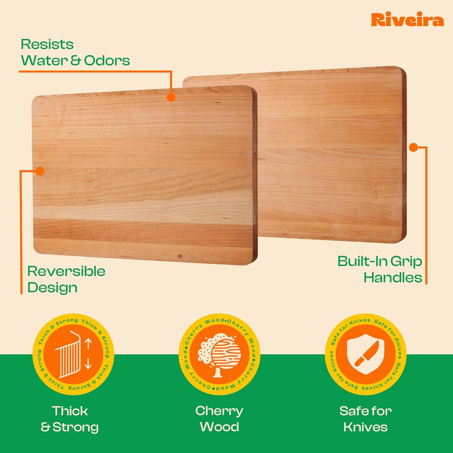 Riveira Cherry Wood Cutting Board – Gourmet Black Cherry Grandeur: 20 x 14 Wooden Cutting Board – Wooden Cutting Boards For Kitchen Decorative – Innovative Juice Grooves Cherry Wooden Chopping Board