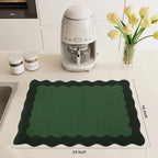 Scalloped Coffee Bar Mat for Countertop, Cute Dish Drying Mats for Kitchen Counter, Diatomite Absorbent Mat for Coffee Station, Kitchen Aesthetic Decor (16"x24", Green)
