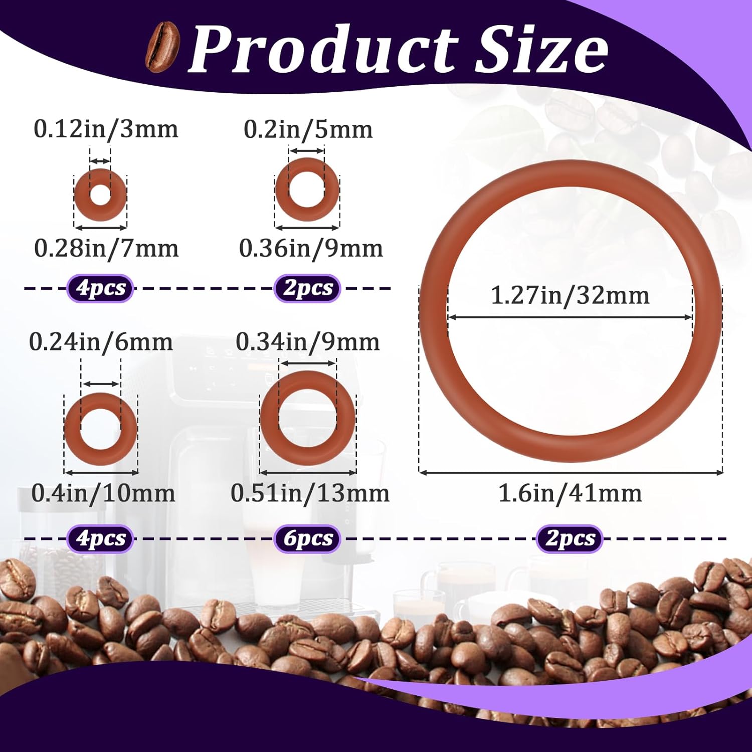 18 PCS Seal O-Ring Kit Gasket Seal Set Fit for Saeco Philips Gaggia, Professional Coffee Machine O'Rings for Boiler Outlet Pin and Brew Unit, Food Grade Silicone Ring for Saeco Daily Replacement