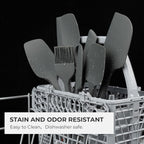 Elihome Skinny Silicone Spoonula - Non-Stick Heat Resistant Silicone Scraper Spatula for Mixing, Serving, Scraping, Stirring, and More - 11 Inch, Dark Grey