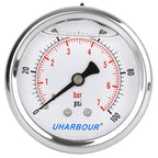 Glycerin Filled Pressure Gauge 100psi/7bar, Stainless Steel case, Brass Inside Construction, 2-1/2" dial, 1/4" NPT Back Connection.…