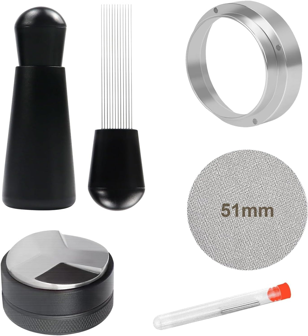 51mm Espresso Accessories,Wdt Tool espresso,Dosing Funnel And Coffee Puck Screen,Coffee Distributor,barista kit,0.4mm Stainless Steel 12pin Espresso Stirrer,With Additional 12 Replacement needles.