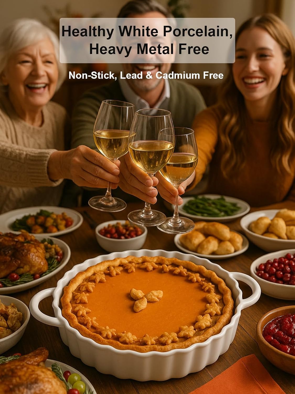 10×2in Deep Ceramic Pie Pan with Handles for Pie Quiche Tart Baking. Easy to grip, Lead-Free. Casserole Lasagna Dish for Thanksgiving Christmas Wedding Gift. Microwave, Dishwasher, Oven Safe