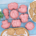 8 Pcs Cute Baby Shower Cookie Cutters for Baking Plastic Cookie Stamps Newborn Party Biscuit Mould Set DIY Fondant Biscuit Stamps Kitchen Tools(L8)