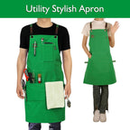 Kitchen Apron, Work Apron, Canvas, Multiple Pockets, Gardening, Painting, BBQ, Artist, Carpenter, Sizes M to XXL, Green