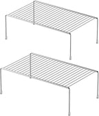 Redrubbit 2 Pack Large (15.7 x 9. 4 Inch) Cabinet Storage Shelf Rack, Rustproof Kitchen Counter and Cabinet Shelf, Storage Rack Organizer for Kitchen, Fridge, Cabinet, Bathroom, Chrome