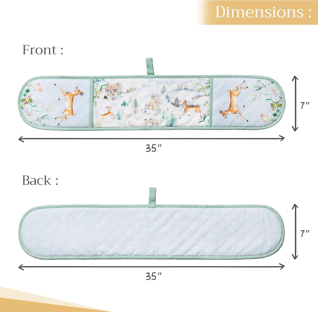 Maison d' Hermine Double Oven Mitts 100% Cotton 7"x35" Double Oven Mitt Heat Resistant BBQ Cooking Gloves with Loop, Baking, Grilling, Home, Kitchen, Handling Hot Pans (Snowy World)