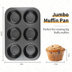 Jumbo Muffin Pan 2-Pack 6-Cups Cupcake Pan, Premium Large Muffin Tin for Baking, Non-Stick and Thickened Carbon Steel Jumbo Cupcake