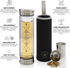 Teabloom All-Beverage Infusion Bottle – 14 oz / 400 ml – Double Wall Insulated Glass Travel Flask – Hot Tea & Cold Brew Coffee Thermos – Removable Sleeve