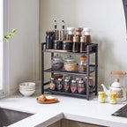 IBUYKE 3-Tier Spice Rack Industrial Counter Shelf Desktop Storage Organizer Standing Seasoning Rack for Countertop Kitchen Office Living Room Desktop Black UTLJ021B