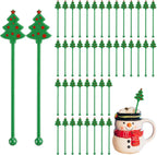 30 Pcs Christmas Drink Stirrers Xmas Stir Stick Holiday Coffee Swizzle Stick Reusable Plastic Hot Cocoa Bar Chocolate Decoration Cocktail Mixer(Christmas Tree,Green)