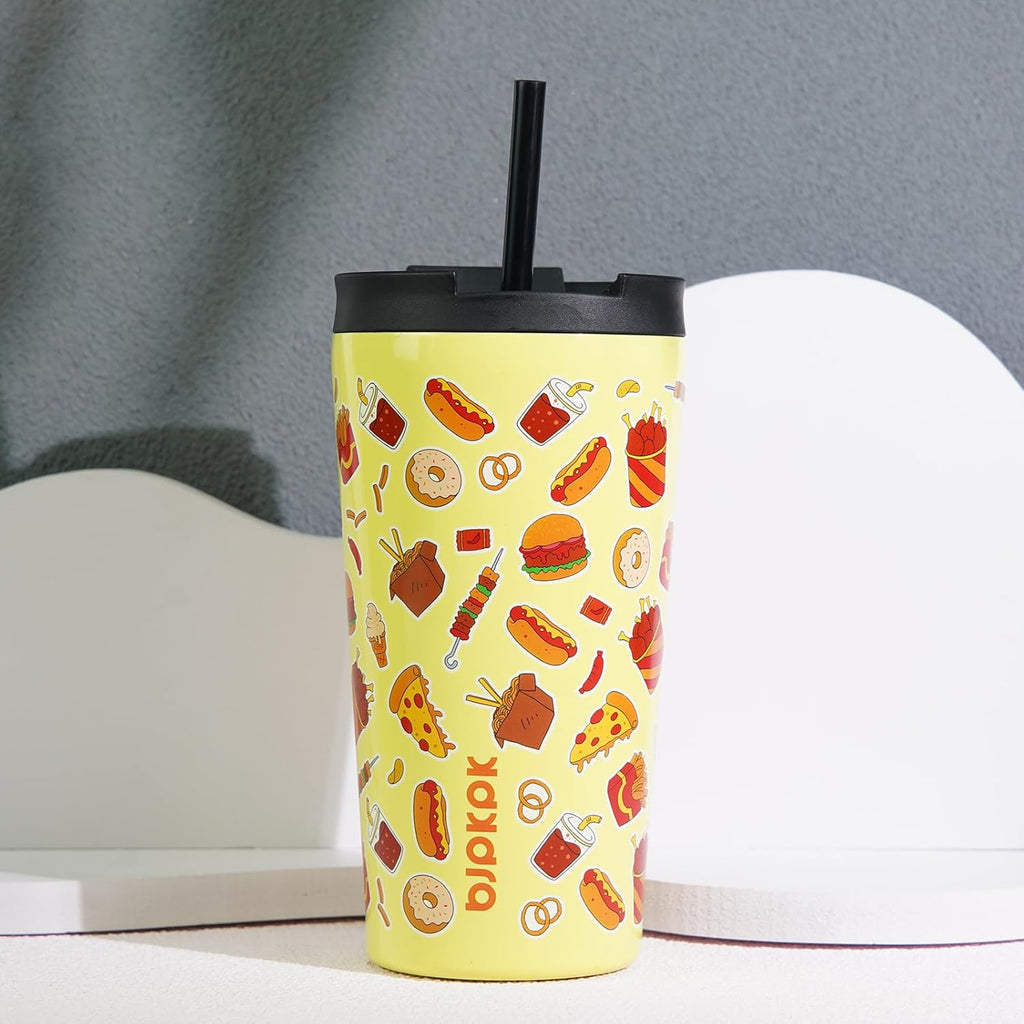 BJPKPK 18oz Tumbler With lid And Straw Stainless Steel Travel Coffee Mug Insulated Tumblers Cups,Yummy