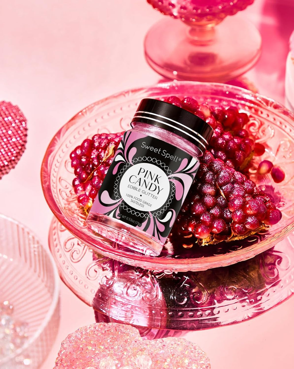 Sweet Spell Edible Glitter (15g) - Shimmer Sparkles for Drinks, Cakes, Cocktails - 100% Edible & Food Grade Glitter, Vegan, Gluten-Free (Pink Candy)