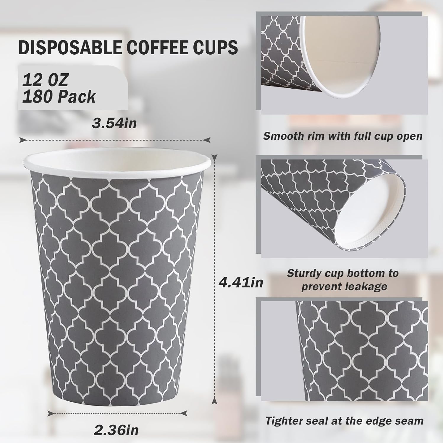 Lamosi Coffee Cups 12 oz 180 Pack, Disposable Paper Coffee Cups, Disposable Cups,12 oz Hot Cup,12oz Paper Insulated Cup for Cold Hot Drinks (No Lids)