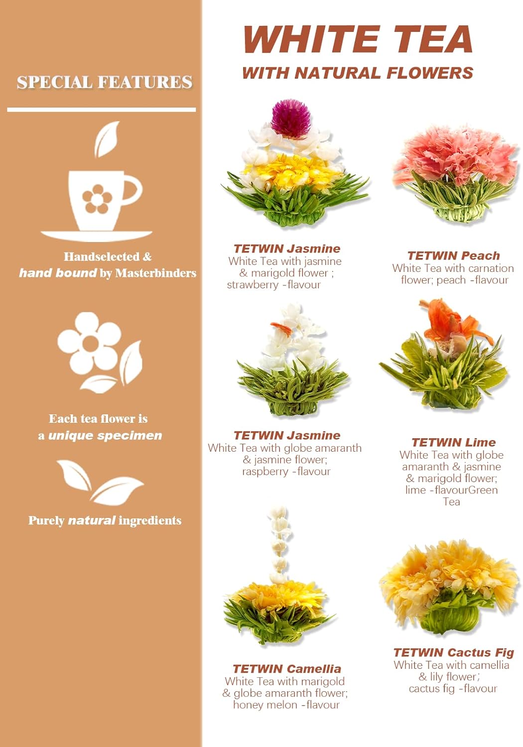 TETWIN Glass Teapot Including 6 Blooming Flower Tea Balls, Stovetop Safe Tea Pot with Removable Infuser for Loose Leaf Tea, 1000ml / 33.8oz