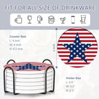 Drink Coasters Set of 6 with Holder, American Flag Eagle Absorbent Ceramic Drink Coaster for Tabletop Protection,Suitable for Kinds of Cups,Drinks Coasters for Home Office Decoration(4 Inches)