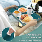 MAONAME Teal Serving Tray with Handles, Modern Decorative Tray for Coffee Table, Plastic Rectangular Trays for Ottoman, Bathroom, Decor, 15.8” x 10.2” x1.4