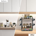 Coffee Station Organizer, 3 Tier Bar Organizer for Countertop, Mug Cup Holder Stand With 12 Hooks and 28 K Cup Storage for Kitchen, Home & Office, Rustic Brown