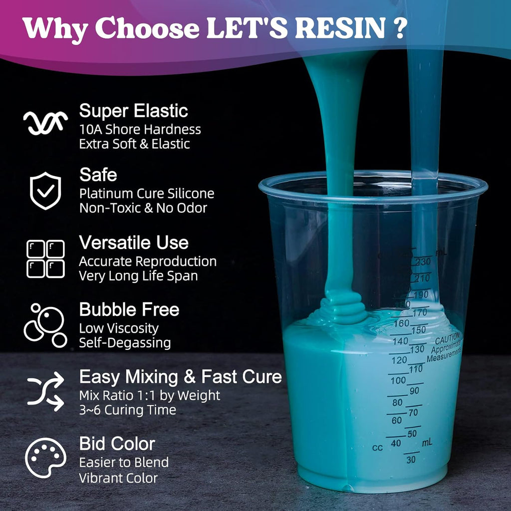 LET'S RESIN Silicone Mold Making Kit 10A,Liquid Silicone Food Grade for Mold Making, Extra Soft & Elastic Silicone Rubber, Ideal for Casting Resin Molds,3D Silicone Molds, Silicone Inlay (20.46oz)