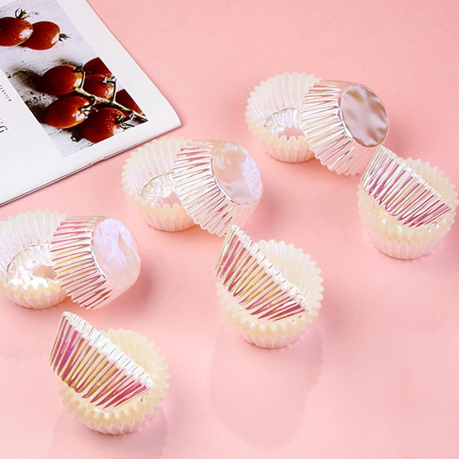 Iridescent Pink Cupcake Liners Wrappers Baking Cups Cupcake 100-Count Food Grade Gradient Design