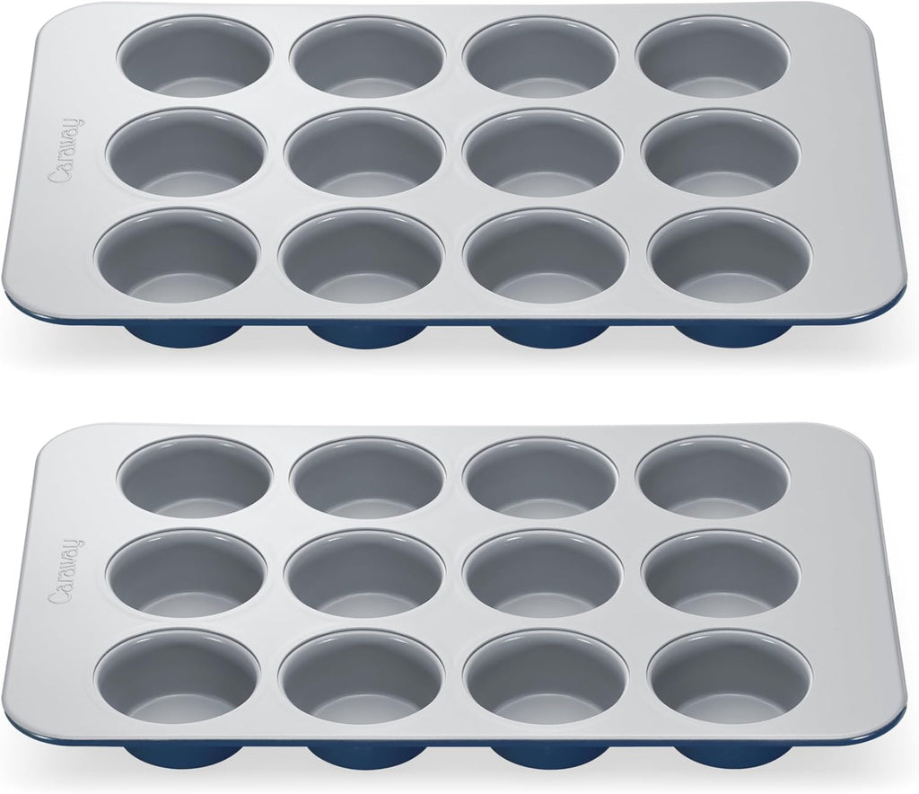 Caraway Non-Stick Ceramic 12-Cup Muffin Pan Duo - Naturally Slick Ceramic Coating - Non-Toxic, PTFE & PFOA Free - Perfect for Cupcakes, Muffins, and More - Navy