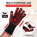 BBQ & Grill Gloves, Oven Gloves, 1472°F Silicone Oven Mitts Heat Resistant Grilling Gloves Fireproof Non-Slip for Barbecue Cooking Baking Smoking, 1-Pair Red（L）