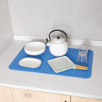 Silicone Dish Drying Mat for Multiple Usage,Easy clean,Eco-friendly,Heat-resistant Silicone Mat for Kitchen Counter or Sink,Refrigerator or Drawer Liner Lichen BlueL 3XL 28 inches x 18 inches