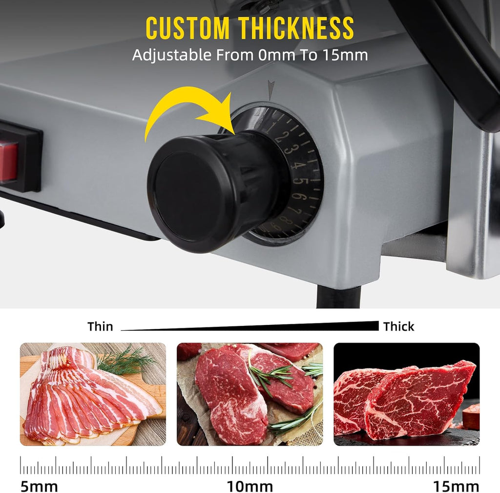 Commercial 10" Blade Meat Slicer 240W | Stainless Steel Electric Food Slicer Adjustable Thickness - Perfect for Restaurant, Deli & Home Kitchen Use