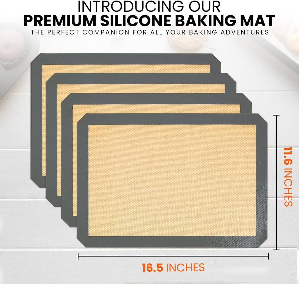 Silicone Baking Mats Half Sheet Non Stick for Oven Reusable 4 Pack - Thick Heavy Duty Silicone Baking Mat Cookie Sheet 1/2 Size for Macaron & Pastry - Half Size Rectangular Cooking Oven Liner Pad