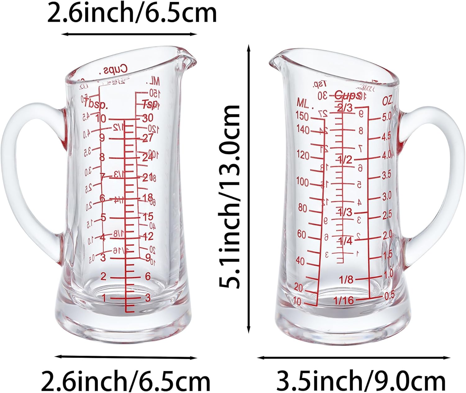 Ackers Glass Measuring Cup 5 Oz/150ml Shot Glass Measuring Cup with V-Spout,Insulated handle
