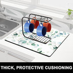 Rnivvi Dish Drying Mat for Kitchen Counter, 16 x 18" Cute Boho Theme Absorbent Heat Resistant Drying Pad with Non-slip Rubber, Coffee Bar Mats for Dish Rack Kitchen Decor Accessories, Leaves