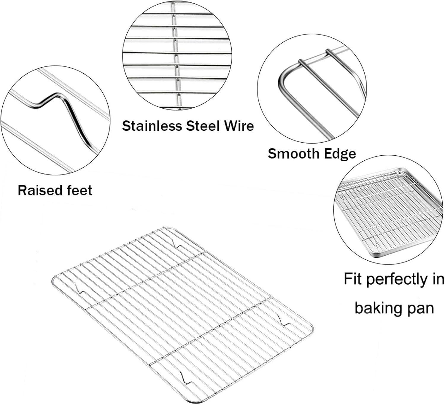 TeamFar Baking Tray and Rack Set, Stainless Steel Baking Pan Cookie Sheet with Cooling Rack, 12.5 x 10 x 1 inch, Non Toxic & Healthy, Easy Clean & Dishwasher Safe