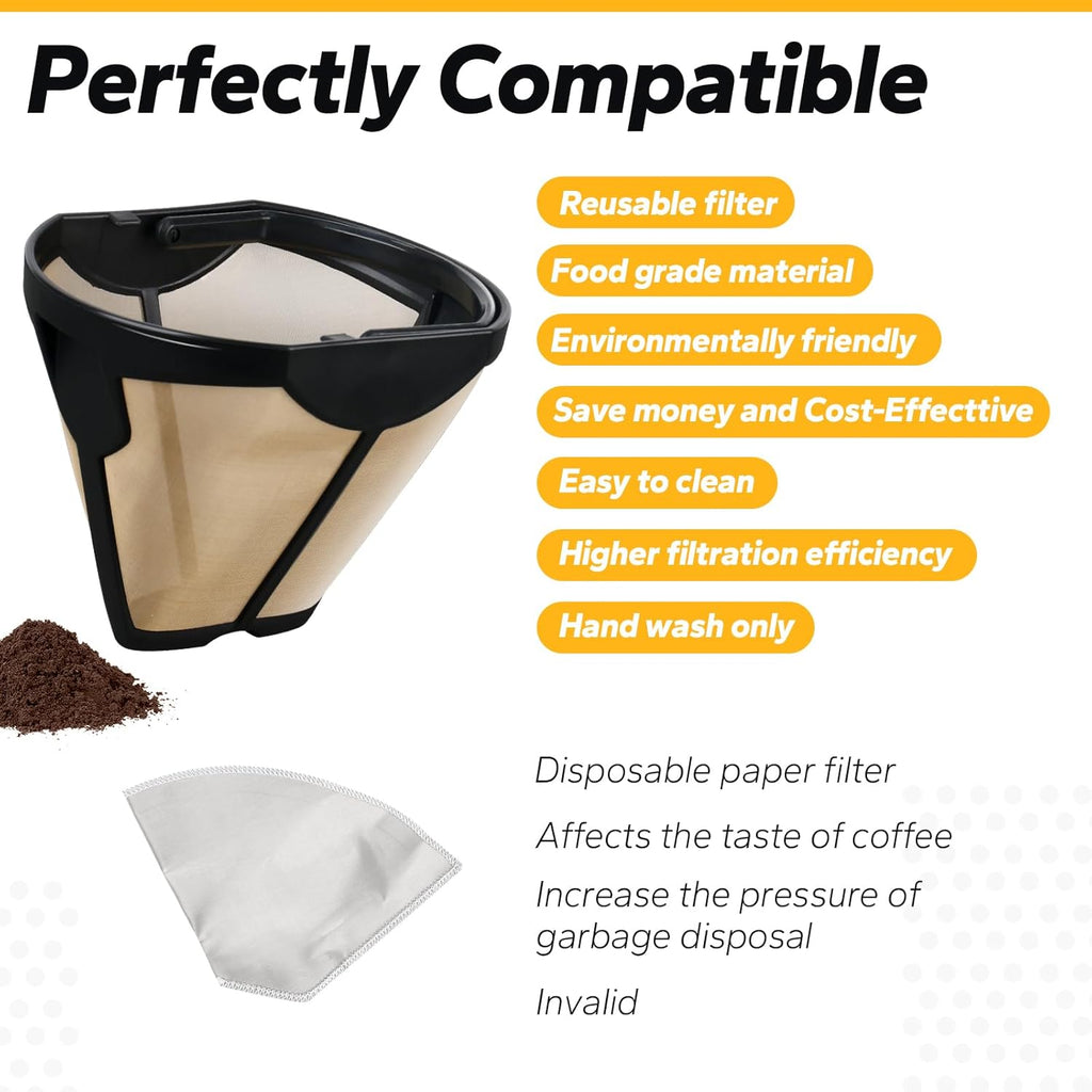 134KKW300 Coffee Permanent Filter Compatible with Ninja Coffee Filter, for CFP Dual Brew Coffee Maker Models CFP201 CFP250A CFP300 CFP301 CFP305 CFP307 Reusable Gold Tone Coffee Filter Basket