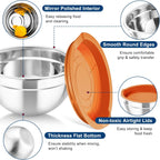 TeamFar Mixing Bowls with Lids, 5PCS Stainless Steel Metal Salad Bowl with 3 Grater Attachments, for Cooking, Prepping, Serving, Healthy, Airtight Lids & Easy Clean - 0.7/1 / 1.5/2.6/4.6QT