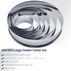 DOCZEN 6 PCS Round Cookie Cutter Set (2, 3, 3.5, 4, 5, 6 Inch) - Biscuit Cutters For Baking - Large Circle Cookie Cutters Variety Pack, Metal Stainless Steel, 6 Pack
