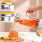 Honeydak 2 Pack Glass Pitcher with Lid, 68 oz 2 Liter Water Pitcher with Silicone Base, Spout and Handle Large Ice Tea Carafe for Fridge, Anti-slip Glass Water Jug for Drinks Tea Coffee Milk Beverage