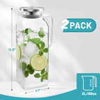 68 oz Square Glass Pitcher with Lid and Spout, 2 Quart Lightweight Water Pitchers for Hot/Cold Drink, Borosilicate Jugs, Heat Resistant, Glass Carafe with Handle,Ideal for Fridge Storage(2Pack)