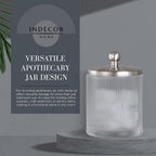 Glass Jar with Metal Lid for Bathroom Organization, Clear Apothecary Jar for Cotton Balls, Q Tips, and Small Accessories, Stylish Bathroom Storage Container Nickel, Clear