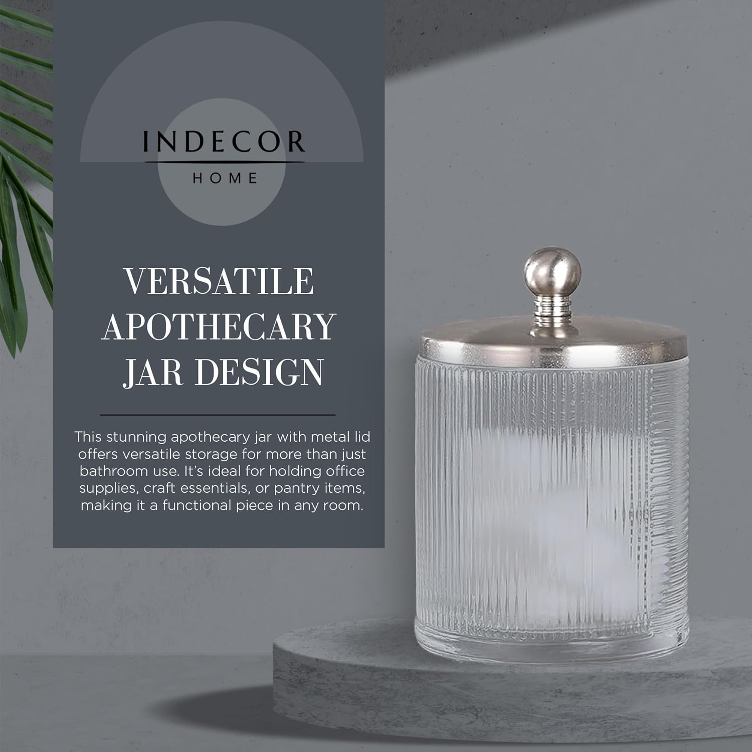 Glass Jar with Metal Lid for Bathroom Organization, Clear Apothecary Jar for Cotton Balls, Q Tips, and Small Accessories, Stylish Bathroom Storage Container Nickel, Clear