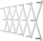 Dseap Accordian Wall Hanger: 16” High Wooden Wall Expandable Coat Rack, Hat Rack Holder, Accordion Hook for Baseball Caps, Coats, Mugs, 17 Peg Hooks, White
