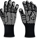 BBQ Gloves, Oven Gloves, Extreme Heat Resistant Barbecue Gloves, Silicone Non-Slip Oven Mitts, Kitchen Gloves for Cooking, Grilling, and Baking (Gray)